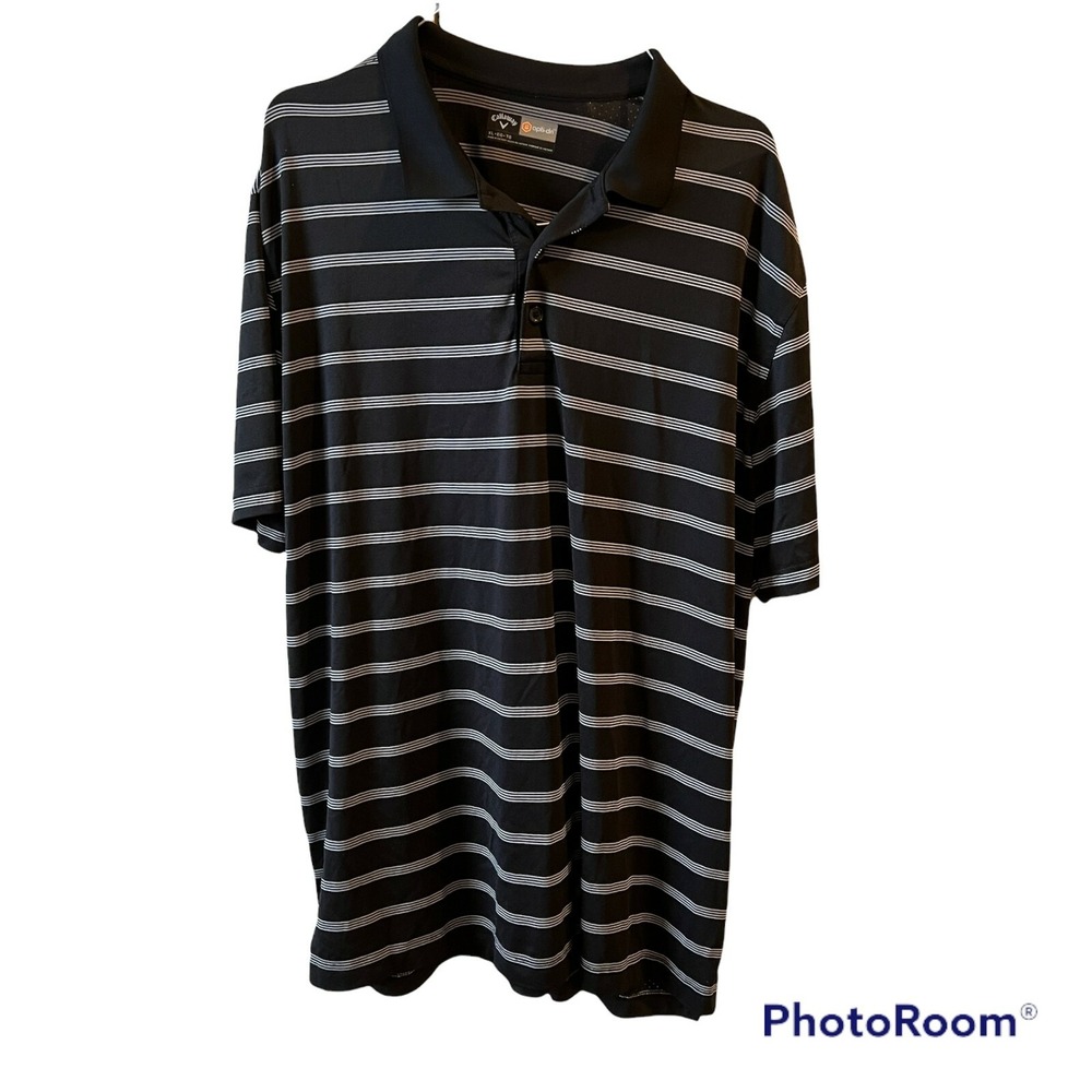 Callaway Opti Dri Polo Golf Shirt Black White Mens Polyester/Spandex Sz XL
